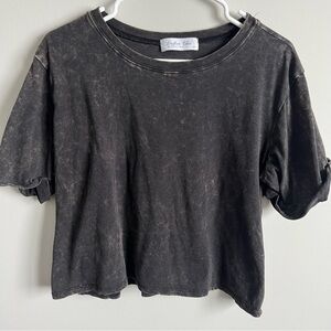 Women’s  Black Distressed Crop Top, Mineral Washed, Size Medium